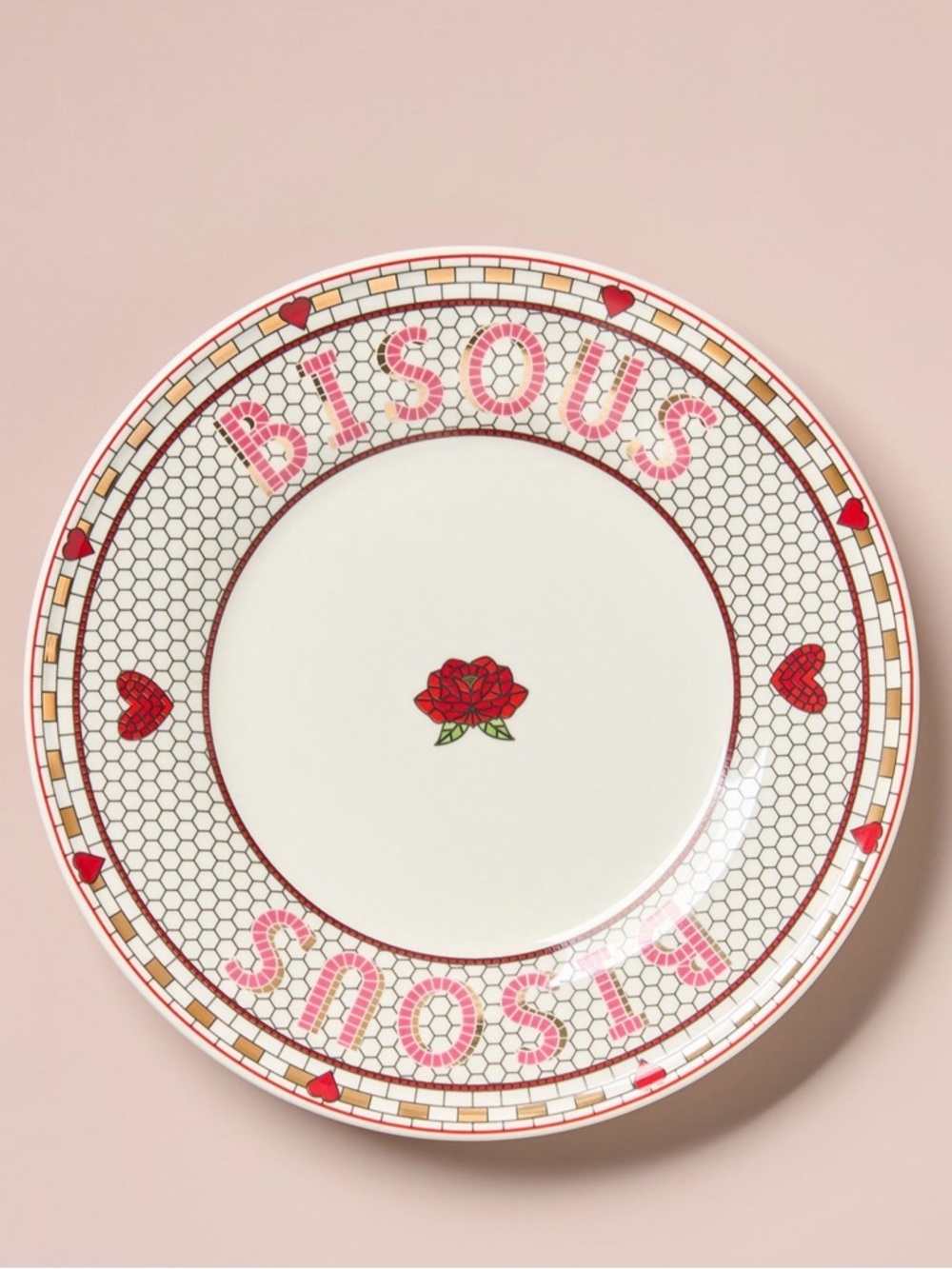 Anthropologie Bistro Tile Stoneware 24k Gold Accent Dessert Plate-Biscous